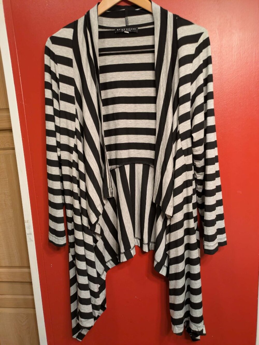 Bryn Walker Striped Waterfall Cardigan Black Gray Oversized Small | Lagenlook